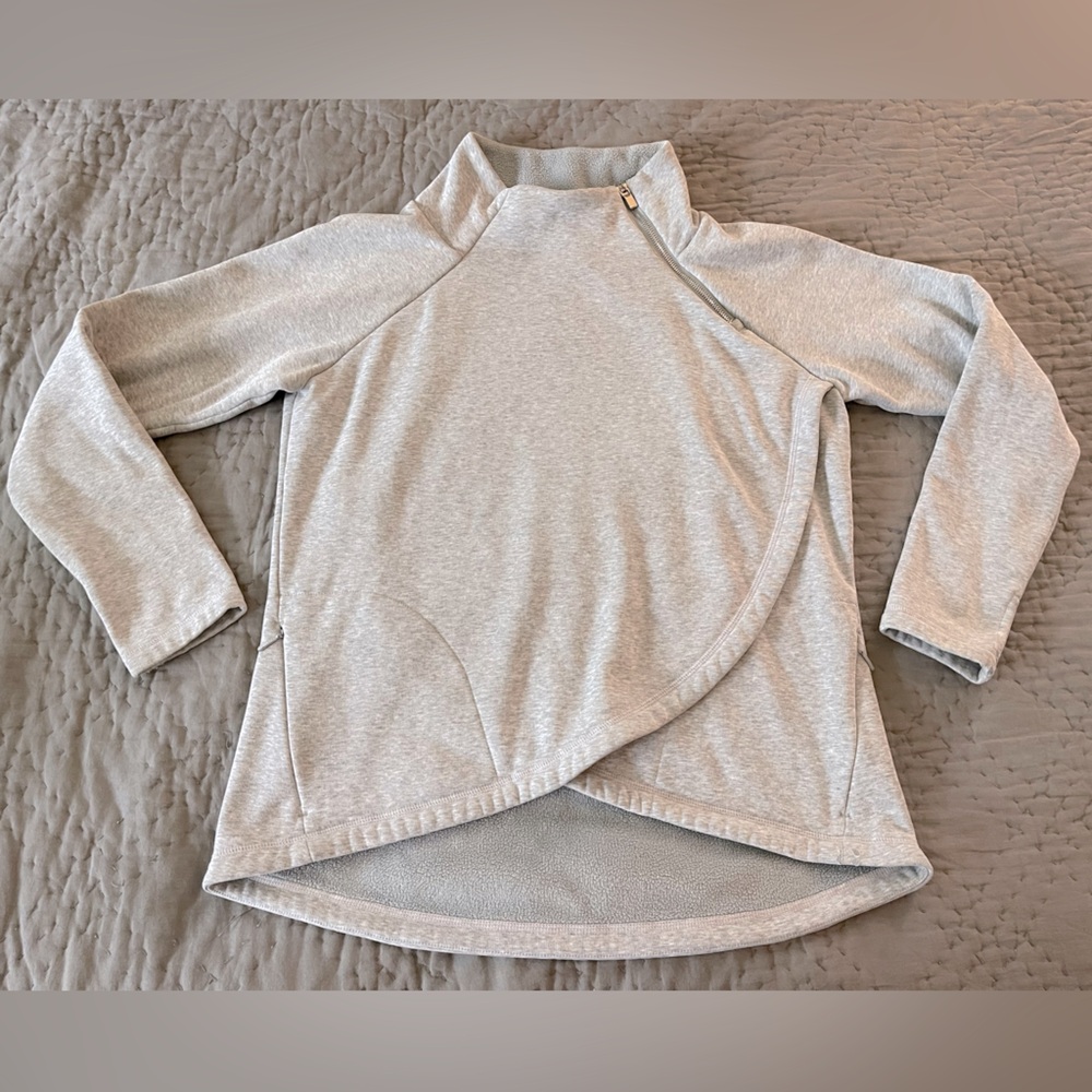 Athleta Cozy Karma Asym Gray Zip Turtleneck Pullover Sweater Soft Knit Medium